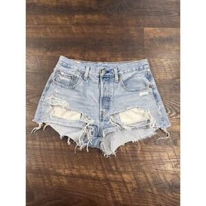 Levi's Premium 501 Distressed Cut-off Shorts Women Sz 27 Big E Red Tab Buttonfly